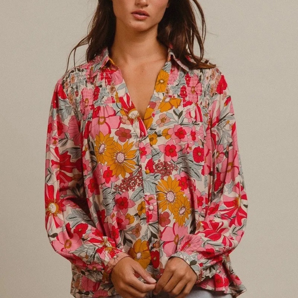 BiBi Woven Floral Printed Shirt Top - Picture 5 of 15